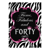 Zebra 40 and Fabulous Bling Birthday Invitation