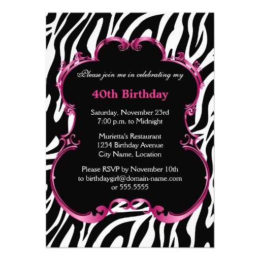 Zebra 40 and Fabulous Bling Birthday Invitation