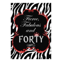 Zebra 40 and Fabulous Bling Birthday Invitation