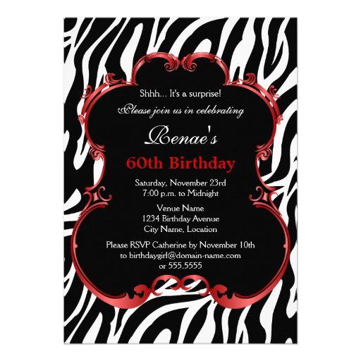Zebra 60 and Fabulous Bling Birthday Invitation