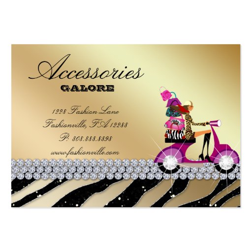 Zebra Accessories Purse Jewelry Gold Black Sparkle Business Card (back side)