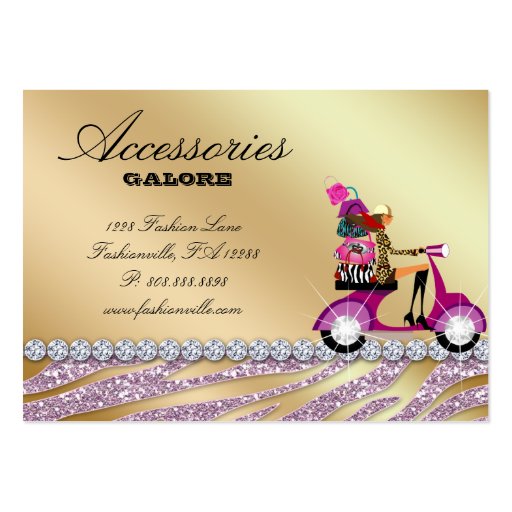 Zebra Accessories Purse Jewelry Gold Pink Sparkle Business Card Template (back side)