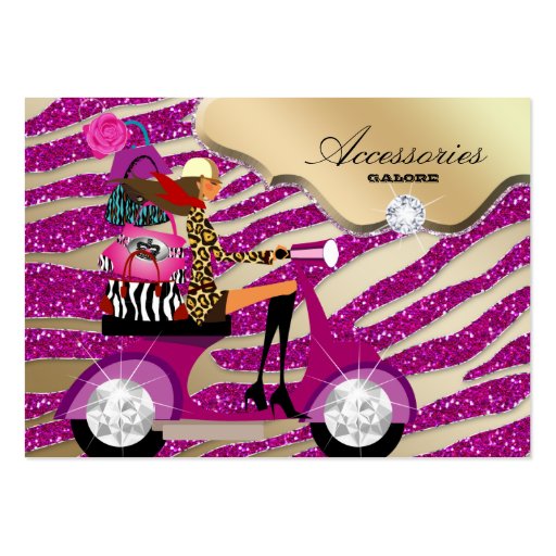 Zebra Accessories Purse Jewelry Hot Pink Sparkle Business Card Templates (front side)