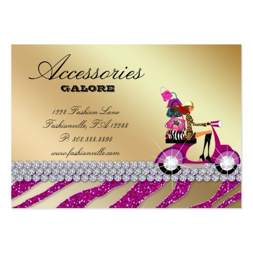 Zebra Accessories Purse Jewelry Hot Pink Sparkle Business Card Templates (back side)