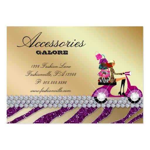 Zebra Accessories Purse Jewelry Purple Sparkle Business Card (back side)