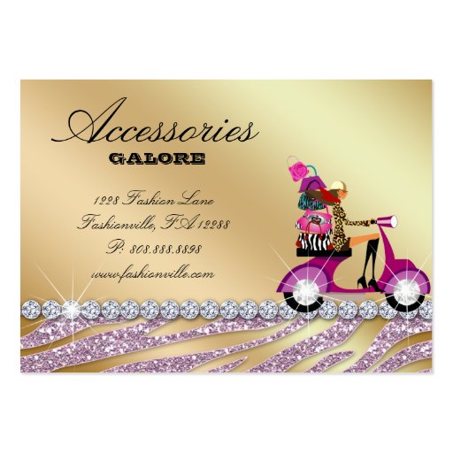 Zebra Accessories Purses Jewelry Pink Gold Sparkle Business Cards (back side)
