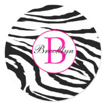 Zebra and Hot Pink Initial Sticker