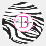 Zebra and Hot Pink Initial Sticker