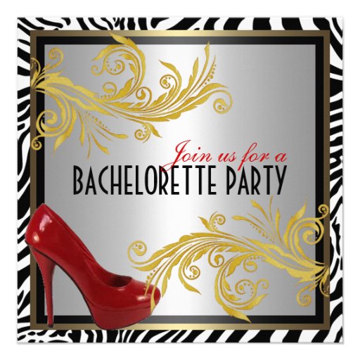 Zebra and Hot Red Heels Bachelorette Party Invite