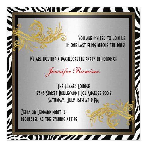 Zebra and Hot Red Heels Bachelorette Party Invite