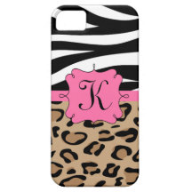 Zebra and Leopard Print Personalized Monogram iPhone 5 Case