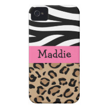 Zebra and Leopard Print Personalized with Name iPhone 4 Cases
