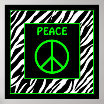 Zebra and Lime Green Peace Sign Wall Decor Poster