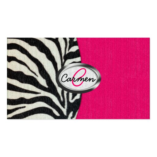 Zebra and Neon Pink with Metallic Monogram Business Cards (back side)