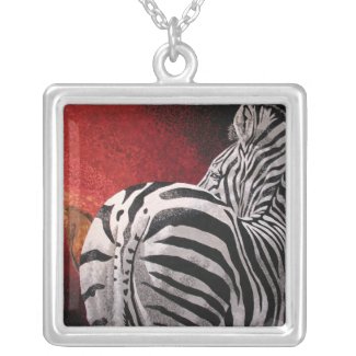 Zebra Square Pendant Necklace