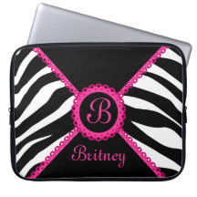 Zebra and Pink Lace Monogram Laptop Sleeve
