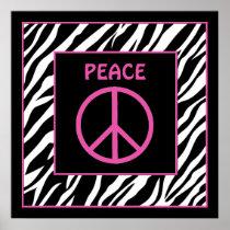 Zebra and Pink Peace Sign Wall Decor Posters