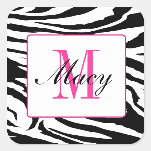Zebra and Pink Square Sticker Zebra Hot Pink