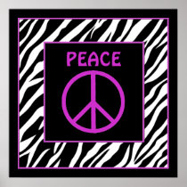 Zebra and Purple Peace Sign Wall Decor Posters