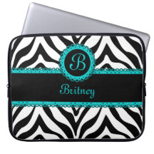 Zebra and Turquoise Lace Monogram Laptop Sleeve
