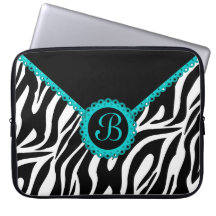 Zebra and Turquoise Lace Monogram Laptop Sleeve