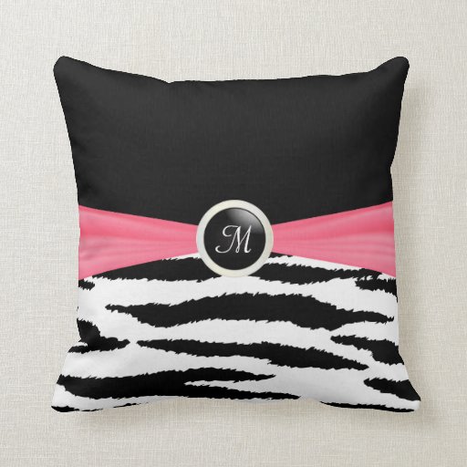Zebra Animal Pattern with Pink Ribbon Throw Pillows Zazzle