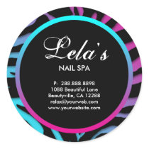 Zebra animal print beauty salon spa pink blue sticker