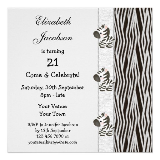 Zebra & Animal Print Black & White Birthday Party Personalized Announcements