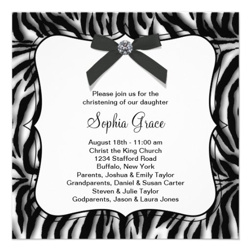 Zebra Baby Girl Photo Christening Custom Announcements