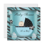 Zebra Baby Shower Baby Boy Teal Cupcake Invite