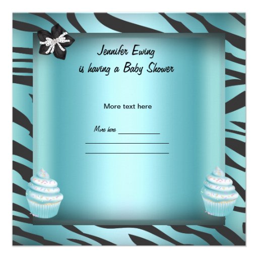 Zebra Baby Shower Baby Boy Teal Cupcake Invite