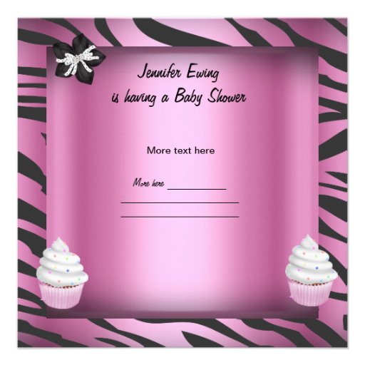 Zebra Baby Shower Baby Girl Pink Cupcake Custom Announcements