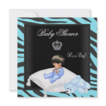 Zebra Baby Shower Boy Blue Black Crown Prince Invitations