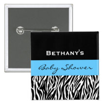Zebra Baby Shower for Boy Custom Name V3 Pinback Buttons