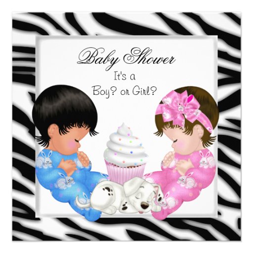 Zebra Baby Shower Gender Reveal Couples Personalized Announcement