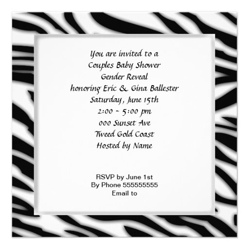 Zebra Baby Shower Gender Reveal Couples Personalized Announcement