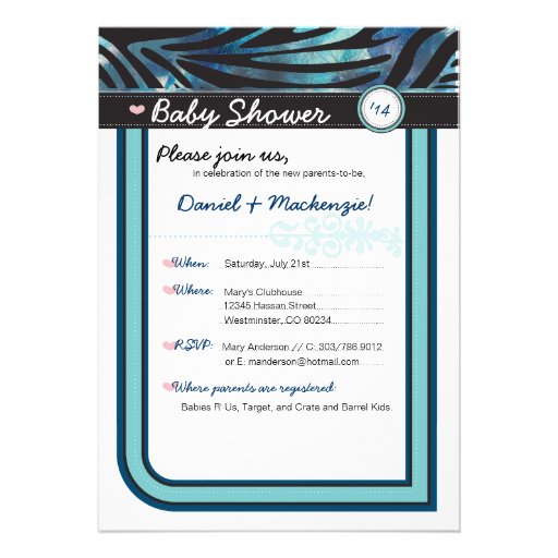 Zebra Baby Shower Invitation