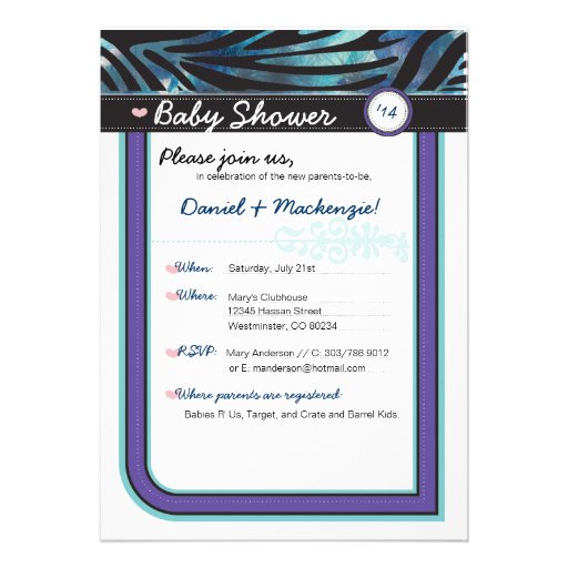 Zebra Baby Shower Invitation