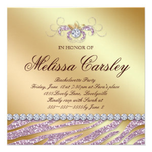Zebra Bachelorette Party Invite Pink Gold Jewelry