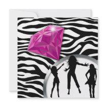 Zebra Bachelorette Party Pink Diamond Ring Custom Invitations