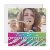 Zebra Bachelorette Party Pink Green Jewelry Personalized Announcements