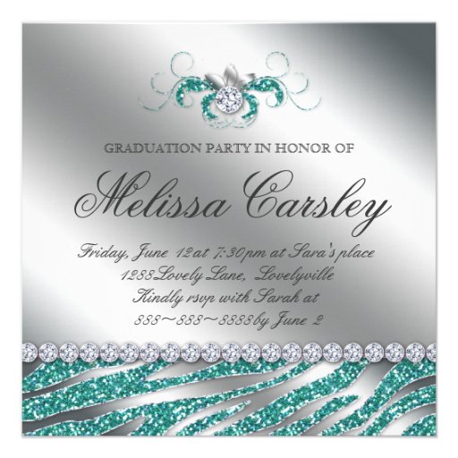 Zebra Bachelorette Party Teal Silver Jewelry Invites