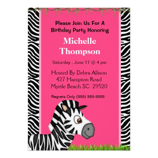 Zebra  Birthday Invitation