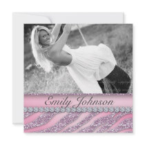 Zebra Birthday Party Pink Glitter Jewelry Custom Invitation