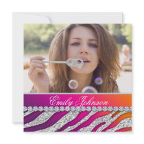 Zebra Birthday Party Pink Purple Orange Jewelry Custom Announcements