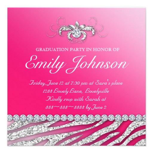 Zebra Birthday Party Red Pink Glitter Jewelry Custom Invitations