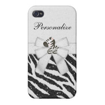 Zebra, Black Faux Glitter & Printed Ribbons iPhone 4 Covers
