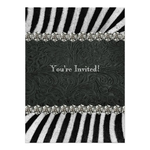 Zebra Black Leather Rhinestone Retirement Party Personalized Invitation
