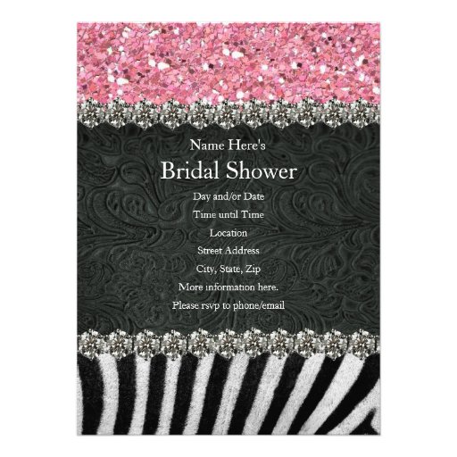 Zebra Black Pink Glitter Bridal Shower Invitation