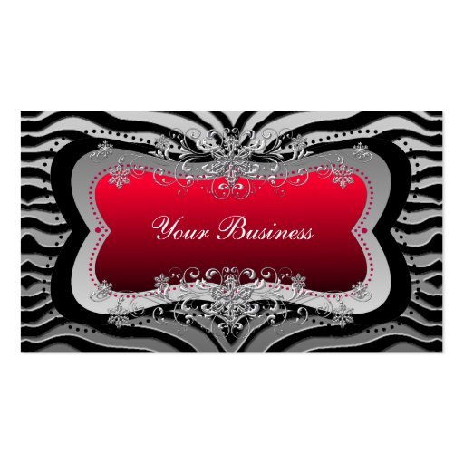 Zebra Black Red Silver Elegant Business Business Card (front side)